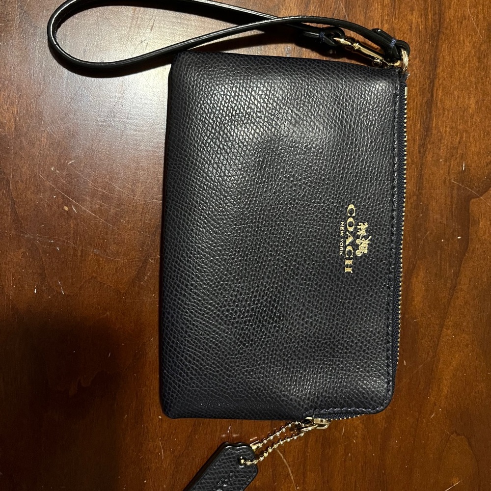 Navy Blue Leather Coach Wristlet